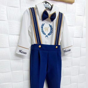 Embroidered Baby Boy 1st Birthday Outfit: 4-Piece Tuxedo Suit Set