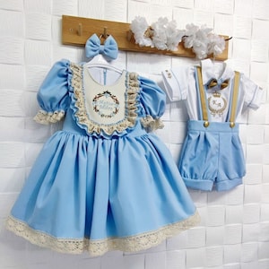 Custom First Birthday Outfit: Embroidered Floral Dress, Tuxedo Set