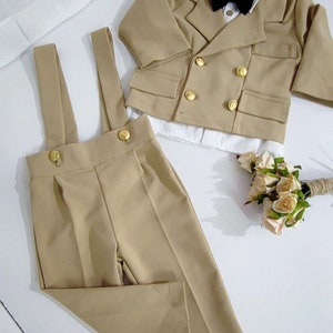 Jungen Frack mit Jacke, Jungen Frack mit Ring, 1. Geburtstagsanzug, beige Taufkleid Jungen Frack mit Jacke Baby Taufe.