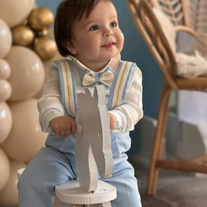 Personalized Twins First Birthday Outfit: Embroidered Bear Suit