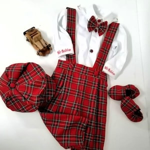 Personalized Baby Boy Christmas Suit: Red Plaid Tartan Outfit