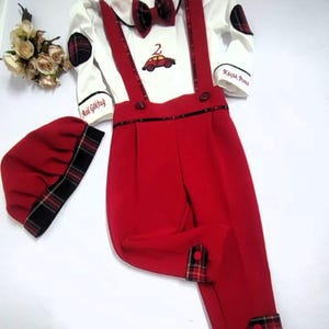 Personalized Christmas Baby Boy Suit: Red Plaid Tartan Outfit