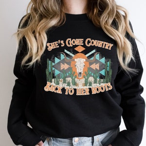 She’s Gone Country Back to Her Roots PNG, Western Cow Skull design, cactus and cows shirt, western PNG, Shes Gone Country back to her roots