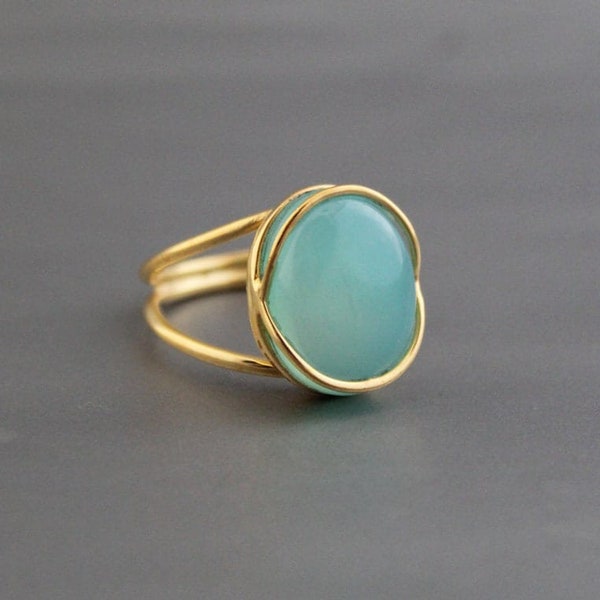 925 Sterling Silver Oval Sea Green Chalcedony Ring For Women – 19.5mm X 10mm Gemstone Statement Ring - View #5