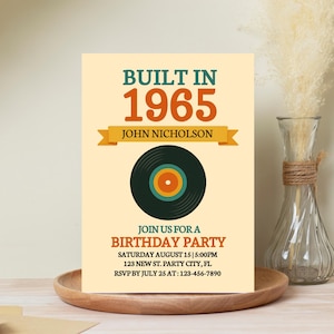 Retro-Geburtstagseinladung für 50,60,70 Jahre - Eingebaute Schallplatten-Vintage-Thema-Party einladen - Bearbeitbarer digitaler Download für JEDEN Altersgeburtstag