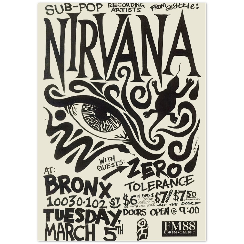 Nirvana Concert Tour Poster 1991 Poster, Vintage Nirvana Poster, Music
