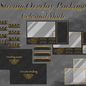 Animiertes Twitch Overlay Celestial Moth Stream Pack | Witchy vorgefertigte Twitch Overlays, Twitch Panels, Twitch Alarme, Twitch Overlay Paket