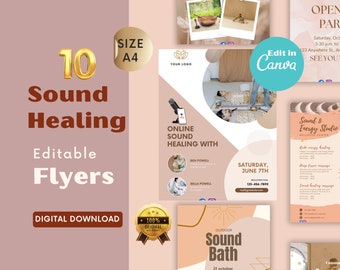 Folletos de sanación con sonido, Plantillas de sanación con sonido, Imprimibles de sanación con sonido, Baño de gong, Cuenco de cristal, Cuenco tibetano, Cuencos sonoros