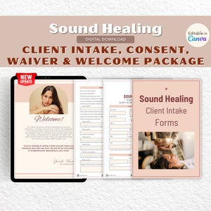 Sound Healing Client Intake, Consent, Waiver Forms, Welcome Pack, Sound Bath Template, Crystal Singing Bowl, Tibetan Singing Bowl, Canva