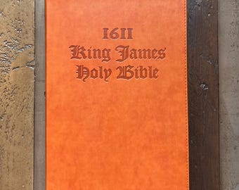 Tan Leather, Personalized 1611 King James Bible, Original First Edition Facsimile, Gothic Font, Apocrypha Included (See Description)