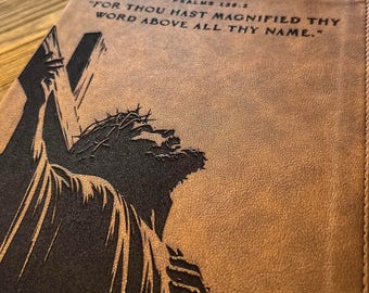 Authorized KJV Bible w/ Jesus Carrying Cross Engraving – Customized Name and Verse Engraving, Gift for Brothers and Sisters in Christ Jesus