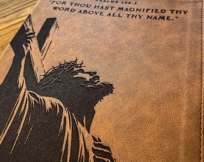 Authorized KJV Bible w/ Jesus Carrying Cross Engraving – Customized Name and Verse Engraving, Gift for Brothers and Sisters in Christ Jesus