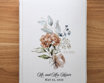 パーソナライズされたKJV大活字ノートテイキング聖書 | ブラッシュブーケ ヴィーガン ラム肉彫刻入り - ホワイトハードカバー