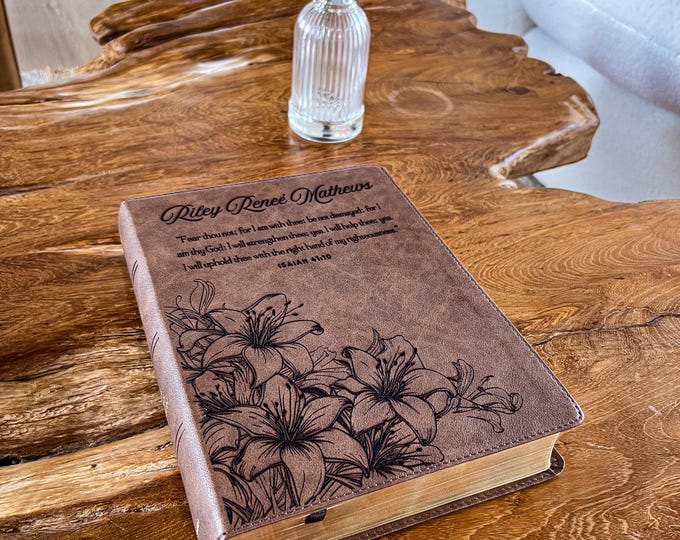 Name & Bible Verse Engraving with Lily Design – Thoughtful Gift for Wives, Daughters, Mothers, or Anyone Devoted to God (Choose Your Flower)