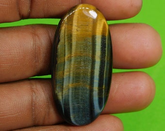 Natural Multi Tiger Eye Cabocon Rare Combination Of Blue and Yellow Tiger Eye Gemstone Top Quality Tiger Eye Loose stone,48Ct 47 X 24 m# 641