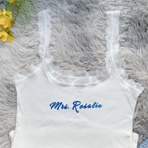 Custom Embroidered Spaghetti Strap Tank Top,Mrs.Tank Top,Bridal Party,Personalized Bride Tank Top,Bachelorette Party Shirt,Wedding Tank Top