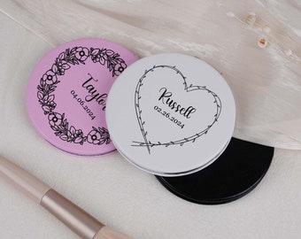 Personalized Floral Pocket Mirror, Custom Name Mirror For Woman, Custom Girl Makeup Mirror, Bridal Party Favors, Woman Accessory, Her Gifts