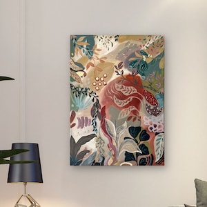 Abstract painting on canvas, flowers modern wall art decor, muted colors, abstract acrylic painting hand painted original 50 x 70 cm