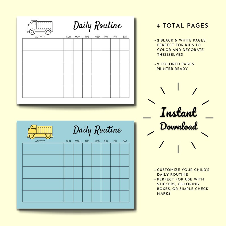 Empty Box Routine Printable Minimalist Daily Routine Chart for Kids - Etsy Australia