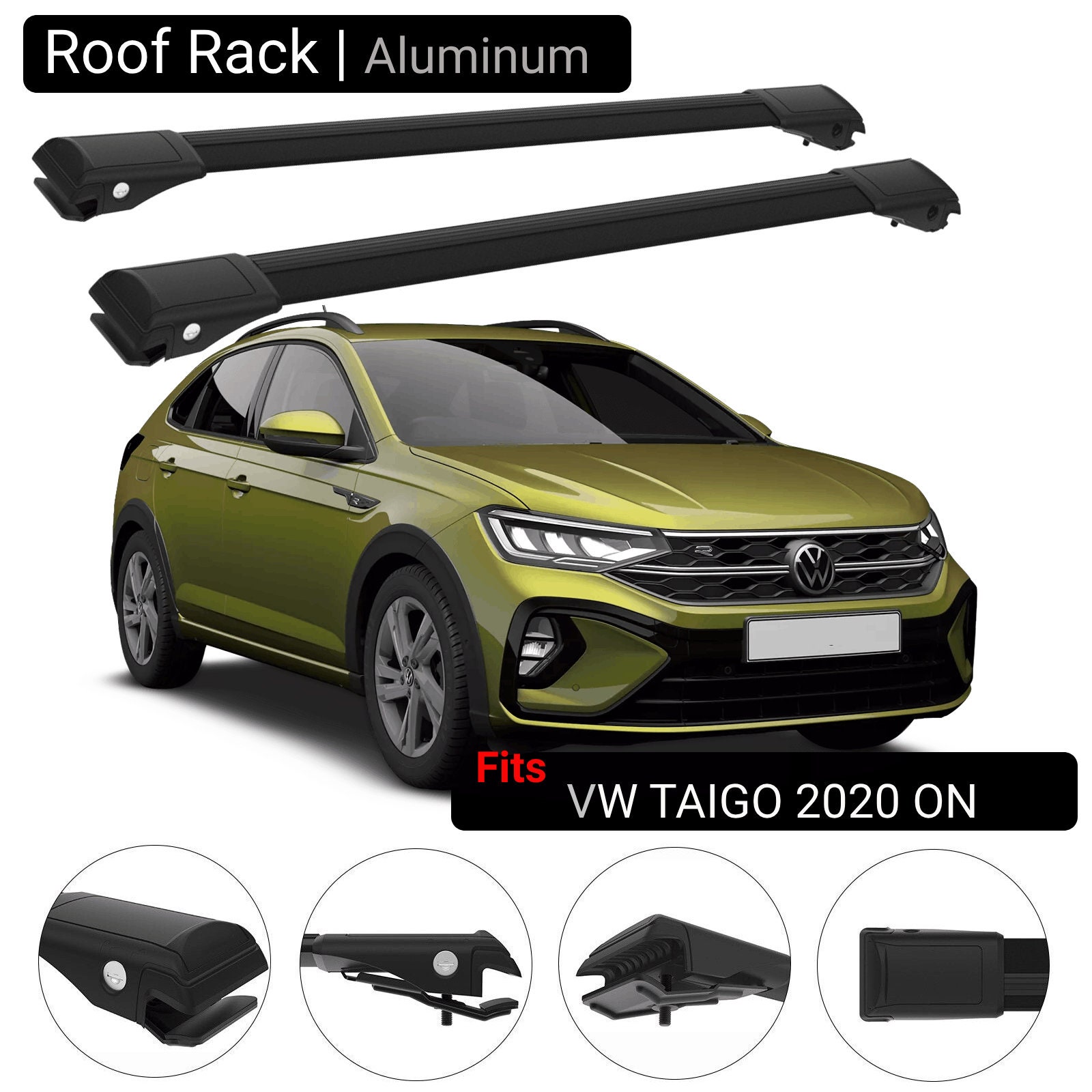 Fits VW TAIGO 2020 ON Lockable Aluminum Roof Rack Cross Bars
