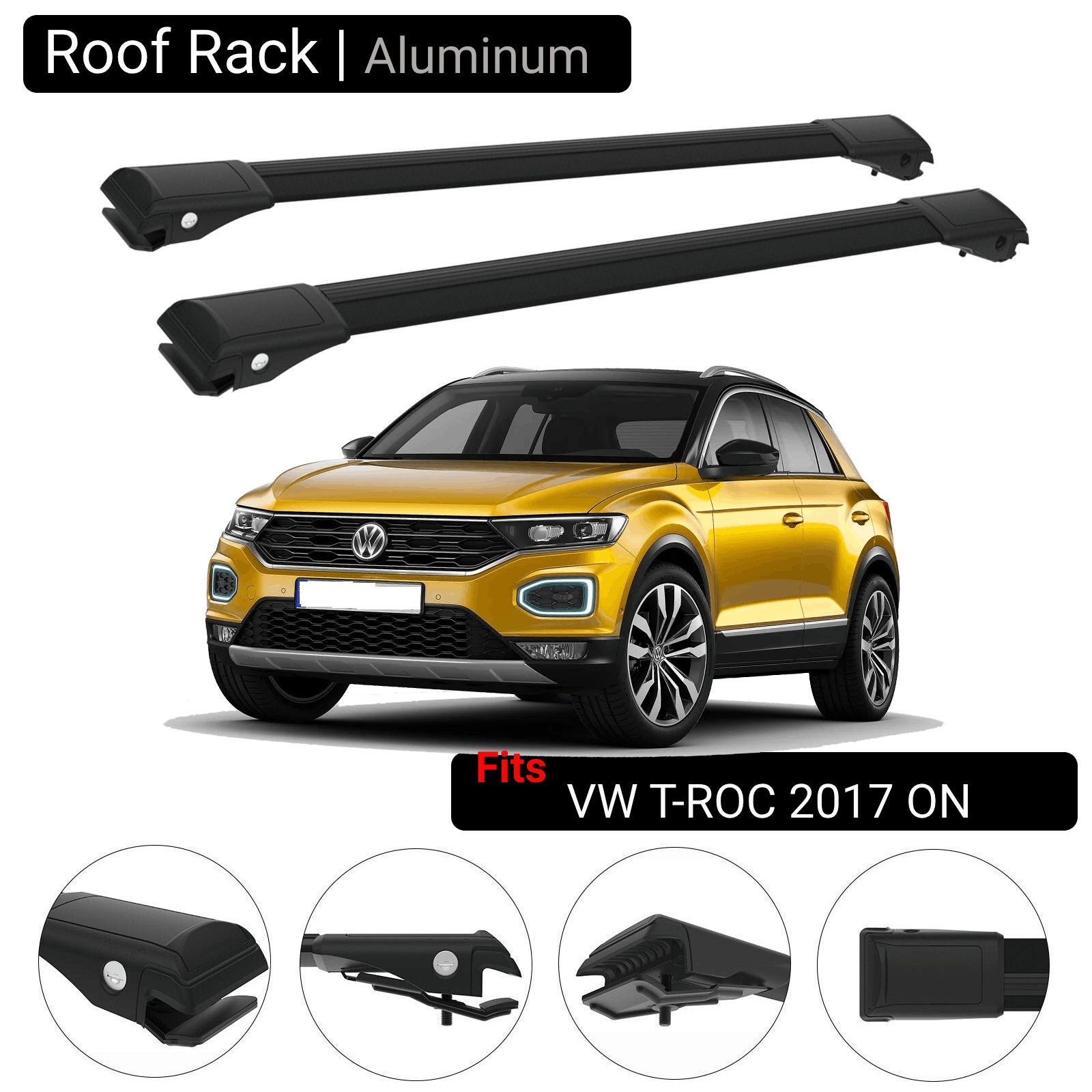 Fits VW T-ROC 2017 ON Lockable Aluminum Roof Rack Cross Bars, Luggage Bike  Rack Carrier Load Bars Black 