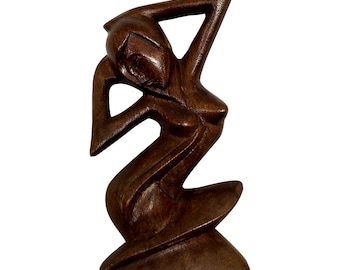 Statuette abstraite en bois sculpté "Femme en S" 15 cm