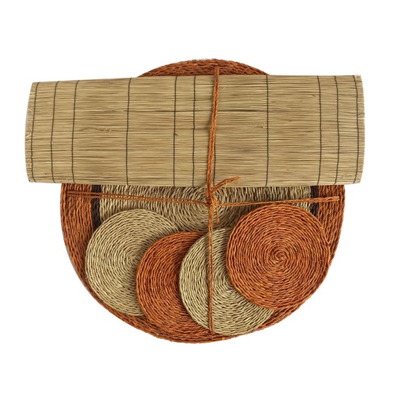 Ensemble sets de table et Sous-verres en fibres naturelles