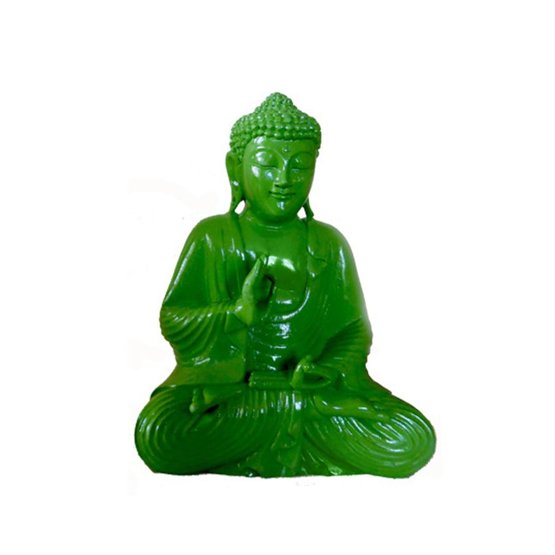 Resin Chakra Seated Buddha Vert pré 30 cm