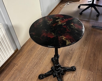 Hand made CULTURAL MARBLE TABLE with resin art work on top - Royal Ruby Noir