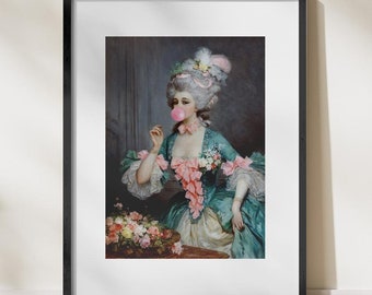 Bubblegum Print Elegant Lady, Funny Eclectic Altered Art, Vintage Altered Painting, Digital Print Art Gift for Dorm