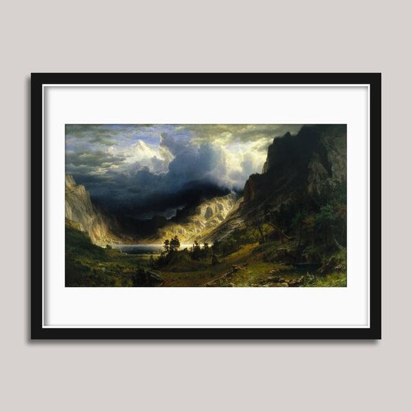 A Storm in the Rocky Mountains, Mt. Rosalie - Albert Bierstadt, Rustic Mountain Painting, Mountain Landscape Art Print, PRINTABLE Wall Art