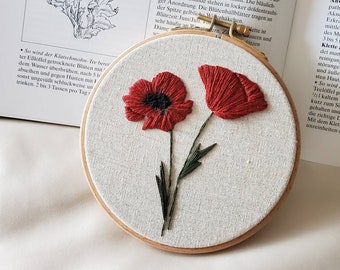 Poppies - embroidered framed Hoop Wall Art/ Decor, 13 cm, handmade Textile Art