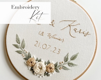 DIY Embroidery Kit | Personalized Wedding Embroidery | PDF Pattern + Step by Step Video Tutorial | Romantic Roses | Beginner Friendly