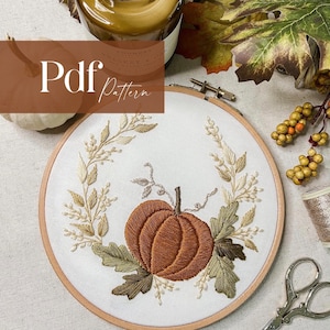Fall Pumpkin Wreath | Embroidery Pattern | PDF Embroidery Pattern | Step by Step Beginner Guide + Video Tutorials |