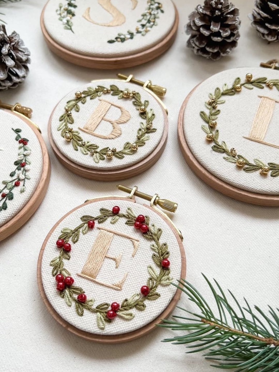Christmas hand embroidery ornaments “Mittens” set of 3 main image 1
