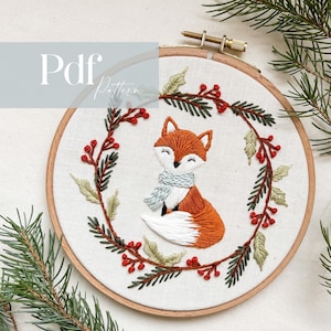 Winter Fox | Embroidery Pattern | PDF Embroidery Pattern | Step by Step Beginner Guide + Video Tutorials |