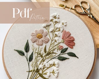 Wildflowers | Embroidery Pattern | PDF Embroidery Pattern | Step by Step Video Tutorial |