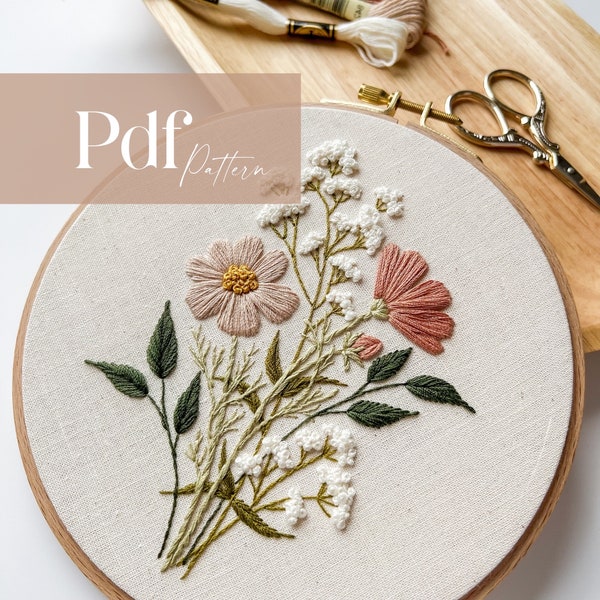 Wildflowers | Embroidery Pattern | PDF Embroidery Pattern | Step by Step Video Tutorial |