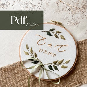 Personalized Wedding Embroidery Pattern | PDF Pattern + Step by Step Video Tutorial | Minimal Leaf Design | Beginner Friendly Embroidery