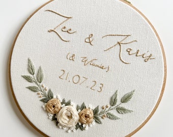 Personalized Wedding Embroidery | Ring bearer pillow, Wall Decor, Gift for the couple | Romantic, Roses, Garden |