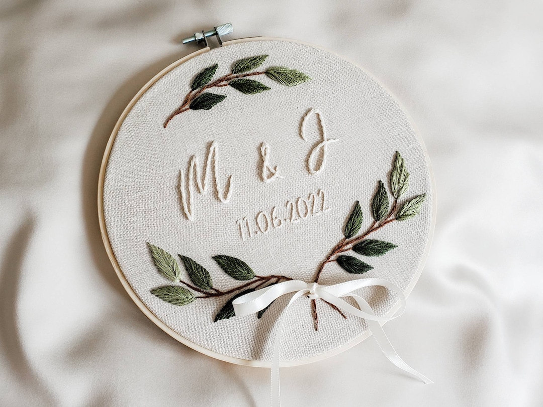 Personalized Wedding Embroidery Ring Bearer Pillow Wall Decor, Gift for