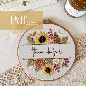 THANKFUL - Autumn/Fall/Harvest/Thanksgiving | Embroidery Pattern | PDF Embroidery Pattern | Step by Step Beginner Guide + Video Tutorials |