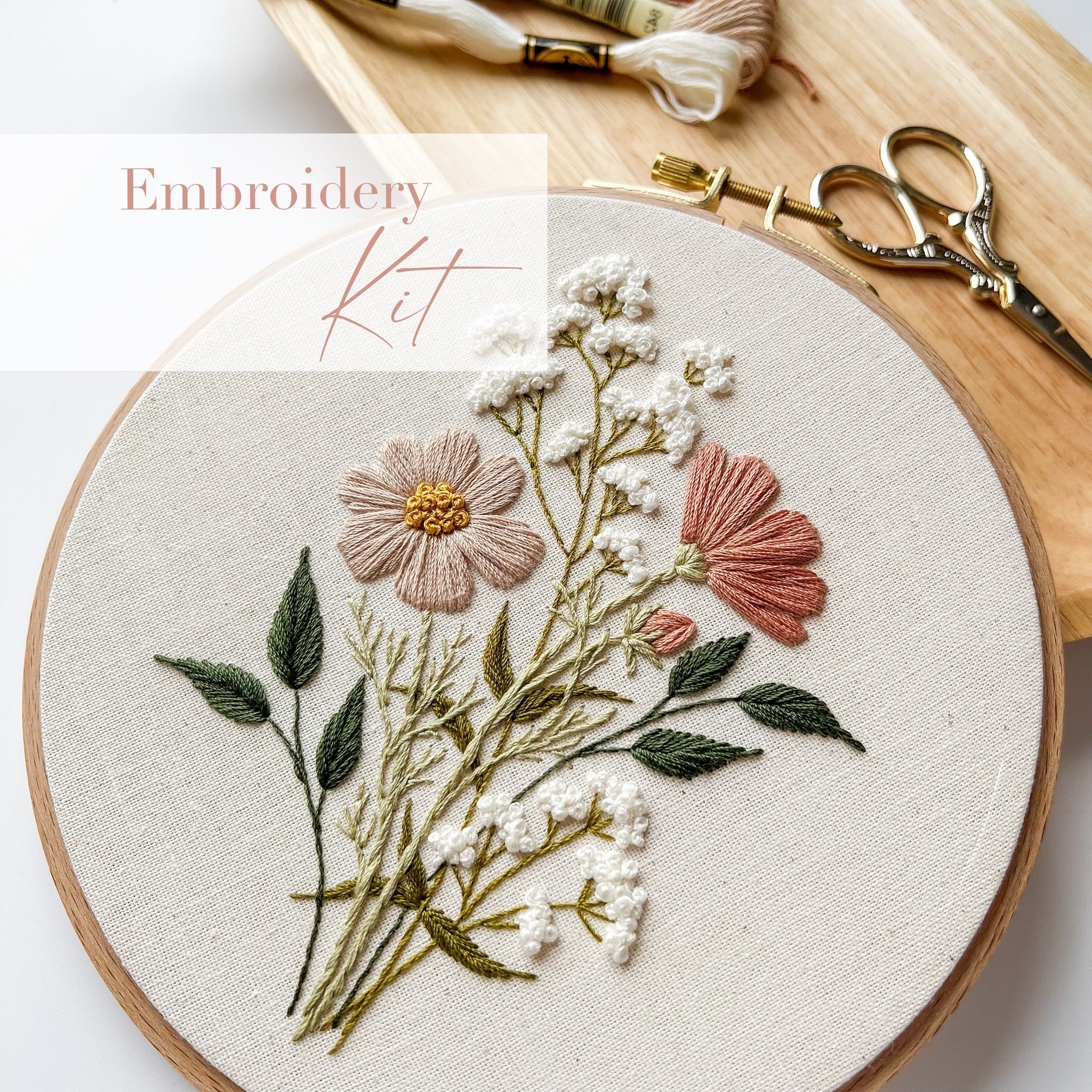 Wildflower Kit, Hand Embroidery Kit, DIY Embroidery, Flower Embroidery Kit,  Beginner Level, Embroidery How To, Daisy Embroidery Kit 