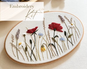DIY Kit | Summer Meadow | Embroidery PDF Pattern + Step by Step Video Tutorial | Beginner Friendly Embroidery