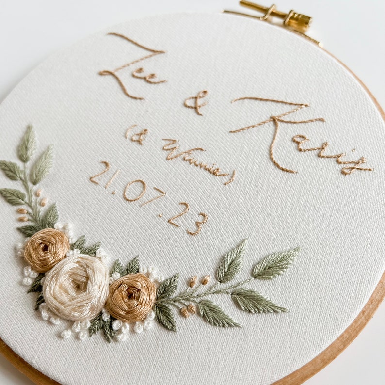 Personalized Wedding Embroidery Pattern PDF Pattern Step by Step Video Tutorial Romantic, Garden, Roses Beginner Friendly Embroidery image 2