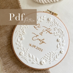 Monochrome Wreath Embroidery Pattern | Personalized PDF Pattern | Wedding, Nursery, Babyshower, Birthday | neutral/cream tones |