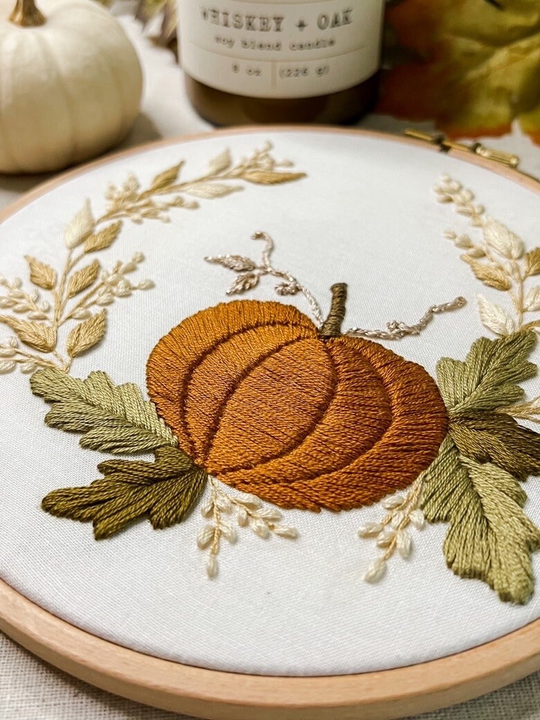 Pumpkin Embroidery Pattern PDF, Fall Floral Hoop Embroidery Pattern ...
