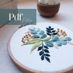 Eucalyptus Leaves PDF Embroidery Pattern Step by Step Beginner Guide Video Tutorials image 1