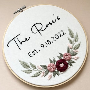 Personalized Wedding Embroidery Ring bearer pillow, Wall Decor, Gift for the couple Romantic, Roses, Garden image 7