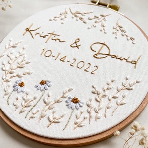 Personalized Wedding Embroidery | Ring bearer pillow, Wall Decor, Gift for the couple | minimal | Romantic, Garden, Neutral Cream Tones |